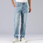 men Baggy Slim Fit Stretch Work Jeans - Straight Loose Blue Elastic