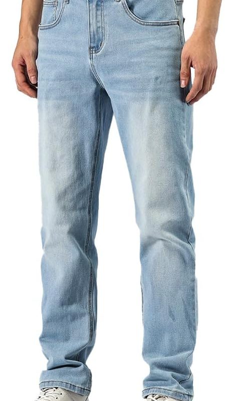 men Baggy Slim Fit Stretch Work Jeans - Straight Loose Blue Elastic