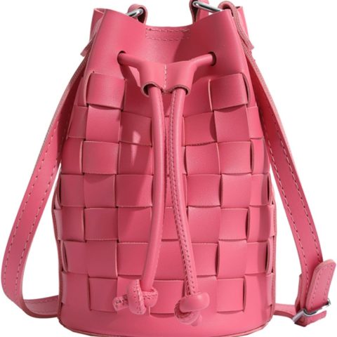 Bucket  for Women, Mini Leather Woven Bucket Bag Drawstring   Crossbody Bucket Handbags