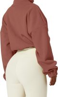 Women's Full Zip Fleece Short Jacket Warm Winter Long Sleeve Stand Collar Sherpa Crop Coat