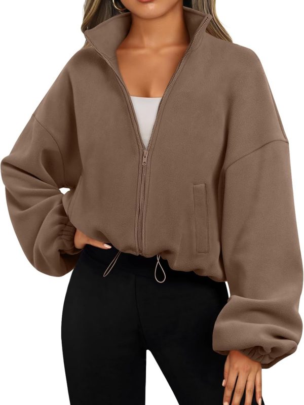 Womens Fleece Jackets Zip Up Oversized Sweatshirts Winter Clothes Long Sleeve Crop Sherpa Fall Outfits Fashion