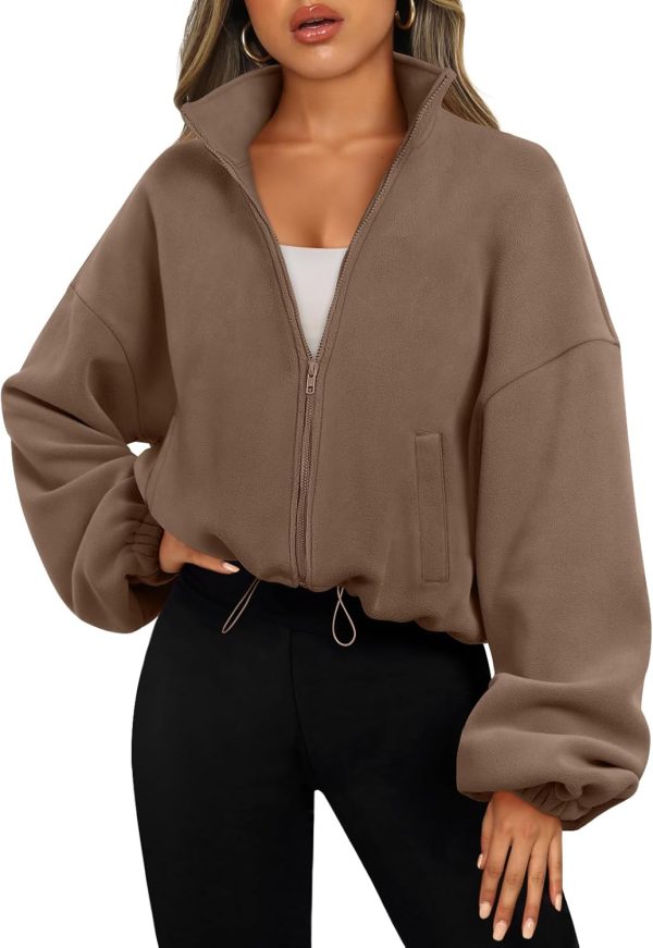 Womens Fleece Jackets Zip Up Oversized Sweatshirts Winter Clothes Long Sleeve Crop Sherpa Fall Outfits Fashion