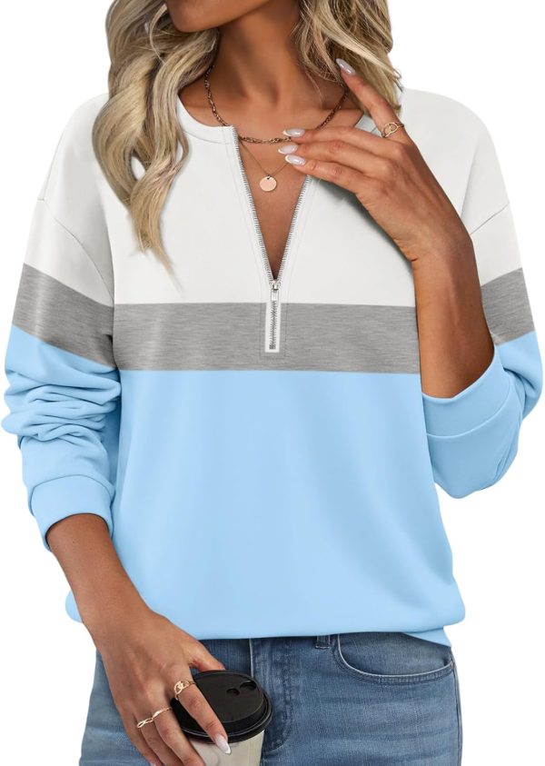 Womens Sweatshirts Half Zip Fleece Pullover Tops Color Block Quarter Zipper Hoodies Fall Winter Clothes
