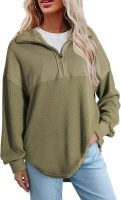 Womens Fall Sweatshirt Casual Waffle Knit Half Zip Pullover Loose Long Sleeve Tops