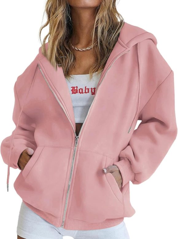 Women's Zip Up Y2K Hoodies Casual Long Sleeve Sweatshirts Fall Spring Track Jackets with Pockets