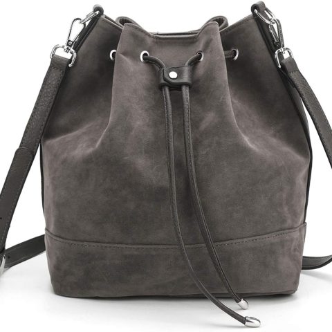 Leather Bucket Bags and Drawstring Crossbody  for Women Medium Tote and  Handbags with 2 Shouder Straps