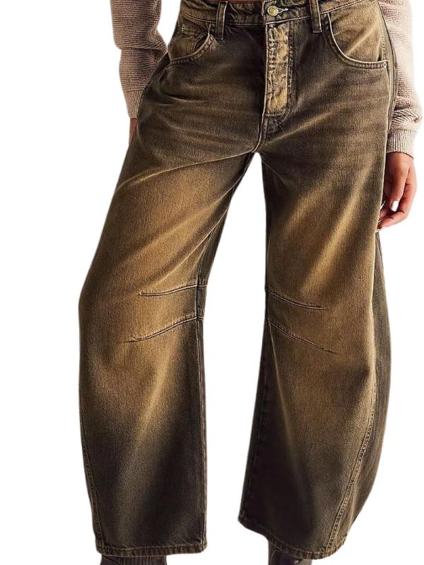 Barrel Jeans Women Baggy  Jeans for Women y2k Cargo Jeans Wide Leg High Waist Midrise Button Fly  Fall