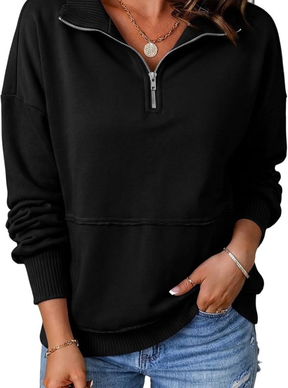 Womens Sweatshirt Casual Long Sleeve Half Zip Pullover Lightweight Sweatshirts Tops Fall Fashion Outfits