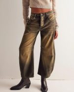 Barrel Jeans Women Baggy  Jeans for Women y2k Cargo Jeans Wide Leg High Waist Midrise Button Fly  Fall