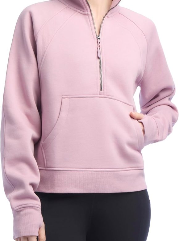 Women's Mixed Rib Half Zip Pullover Sweatshirt