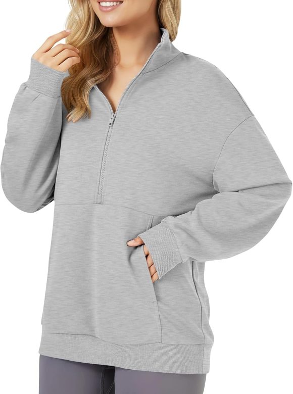 Women's Quarter Zip Pullover Sweatshirt Lightweight Hoodies Casual Workout Jacket