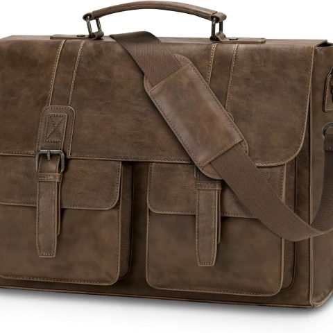 Leather Messenger Bag for Men 15.6 Inch Vintage Laptop Bag Waterproof Briefcases for Men Computer Bag Satchel for Work/Office