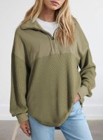 Womens Fall Sweatshirt Casual Waffle Knit Half Zip Pullover Loose Long Sleeve Tops