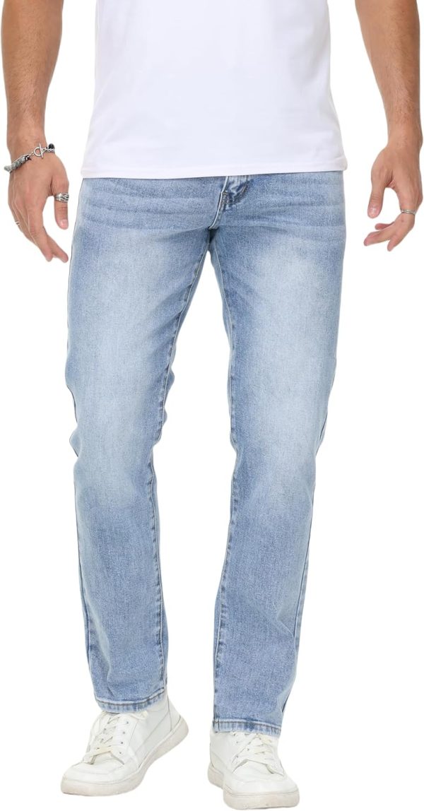 men Stretch Regular Fit Straight-Leg Cotton Fashion Comfort Flex Waist Denim Pants Jeans