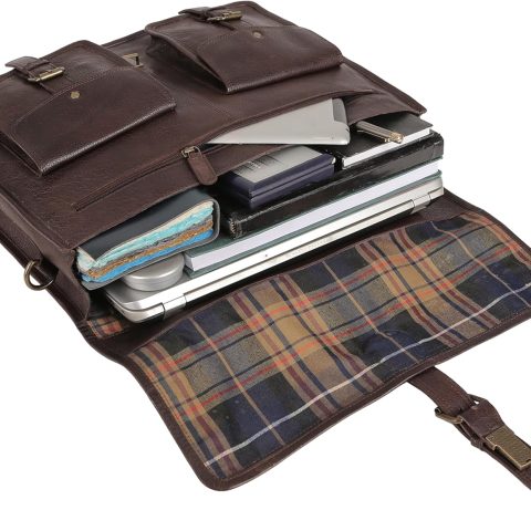 Leather briefcase 18 inch laptop messenger bag for men and women best satchel office bag