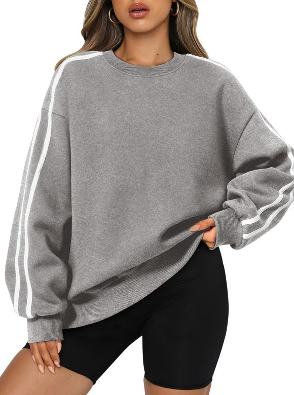 Womens Oversized Sweatshirts  Casual Fall Crew Neck Color Block Long Sleeve Loose Pullover Top Y2K Clothes