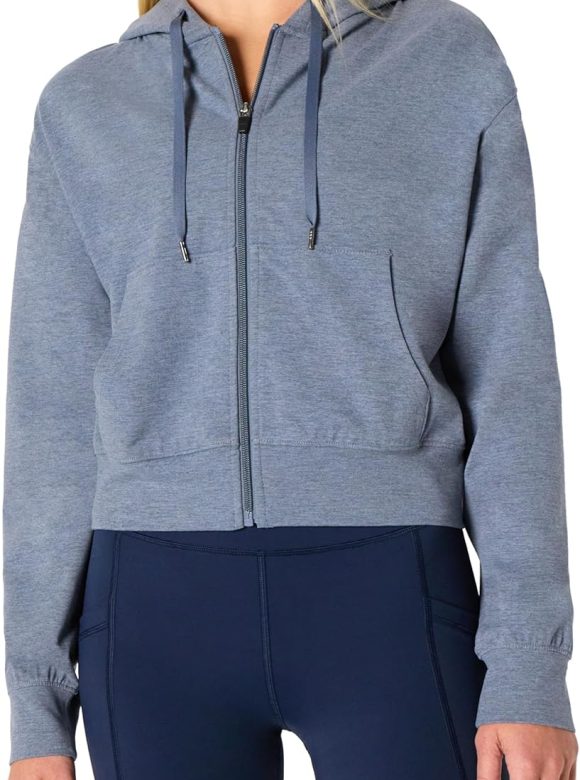 Women's Athletic Soft Performance Lightweight Cropped Zip Up Workout Hoodie