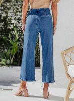 Women Wide Leg Jeans High Waisted Stretchy Straight Leg Jeans Buttoned Loose Denim Pants with Pocket